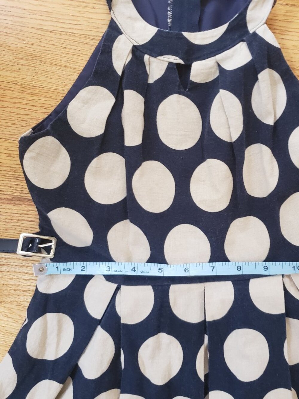 Girl's Dress Navy Blue With Beige Polka Dots Halter Neck with a Belt - Picture 7 of 16